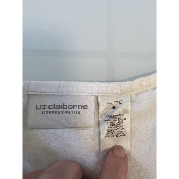 Liz Claiborne Skirt Women Size 4P VTG Y2K Linen White Embroidered Fringe - Picture 6 of 8